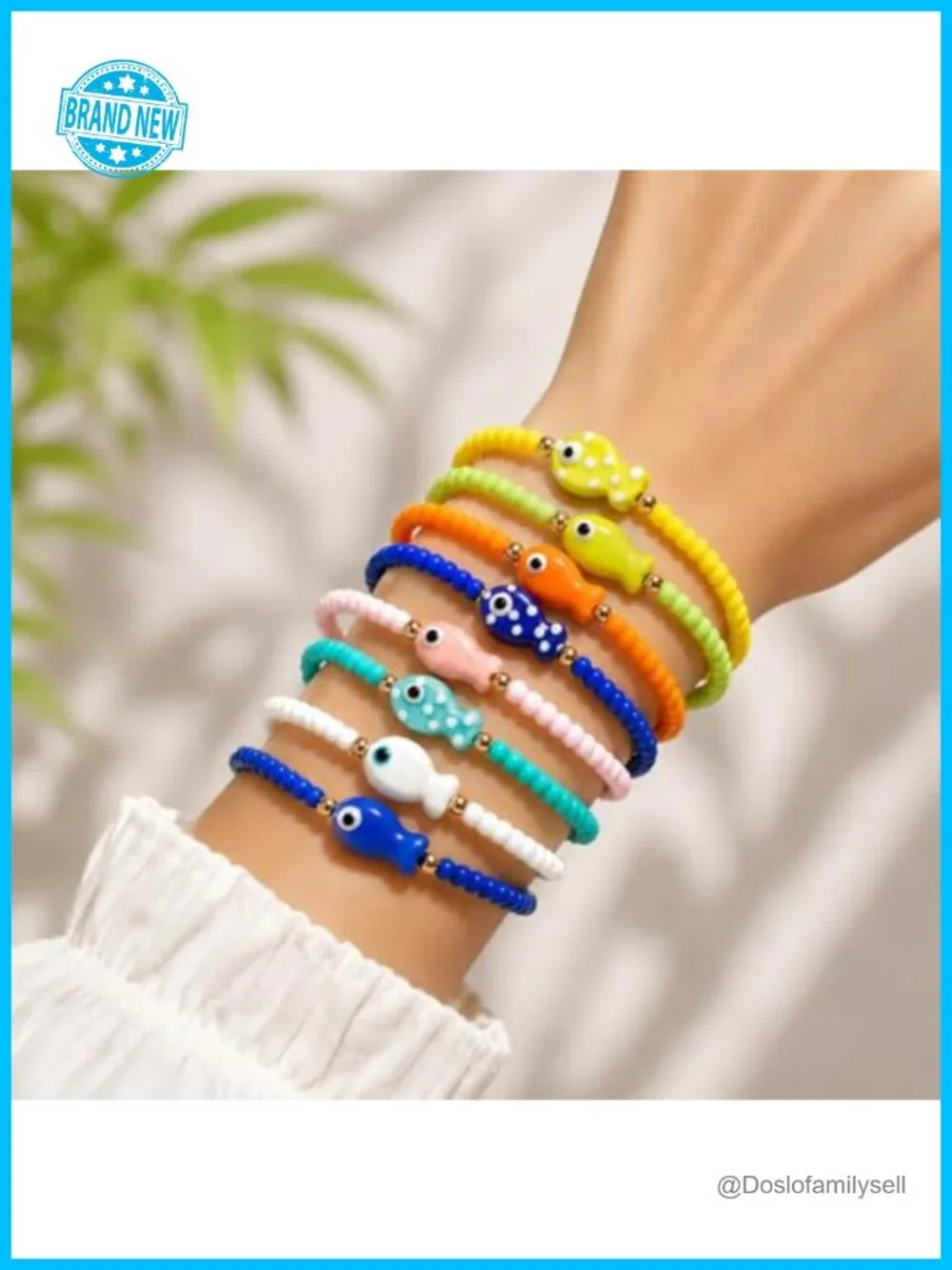 8PCS Fish Beaded Stretch Bracelets Set Boho Ocean Coastal Stackable Jewelry